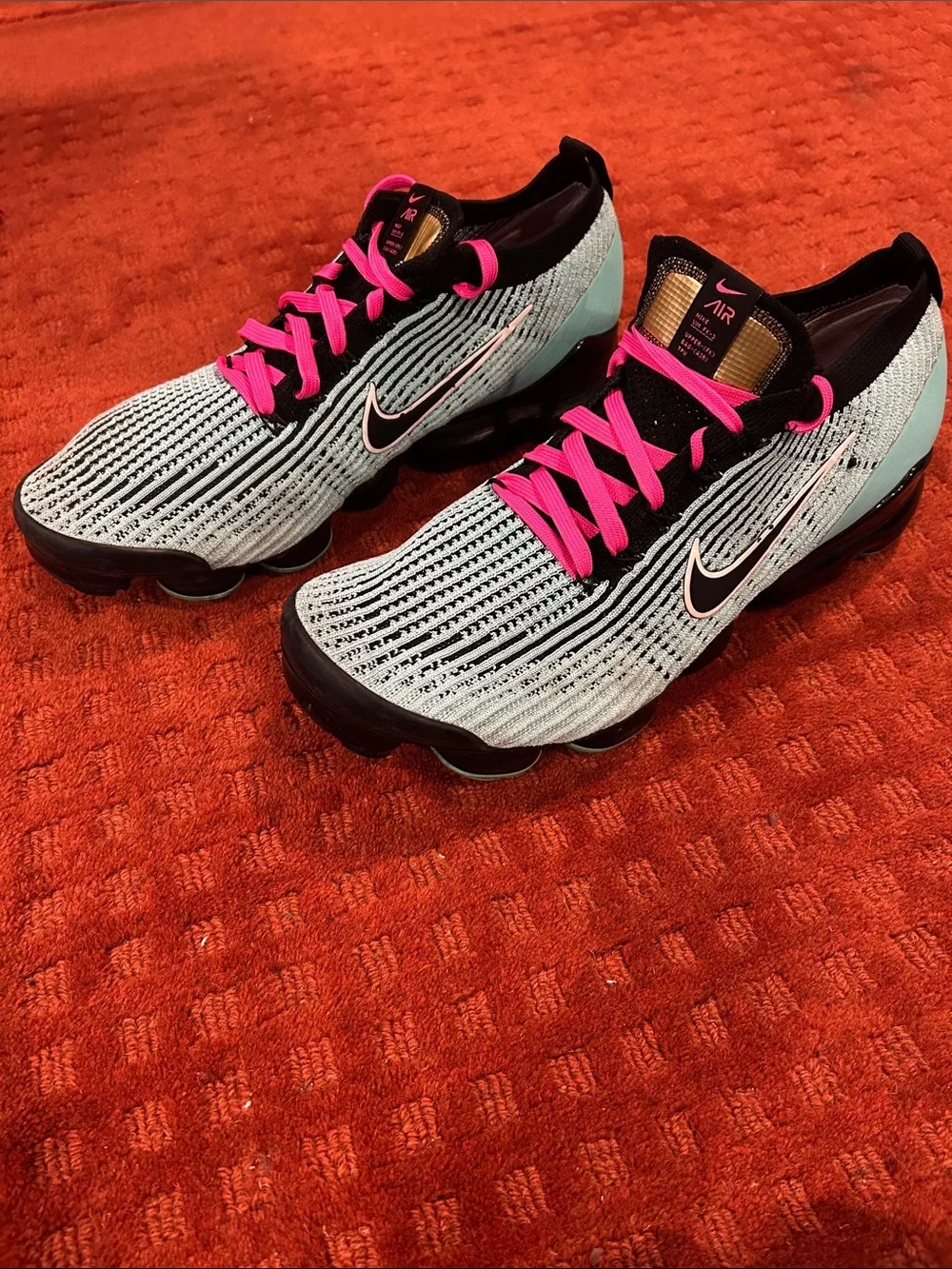 Nike Men’s Flyknit Athletic Shoes - Light Blue with Hot Pink Accents